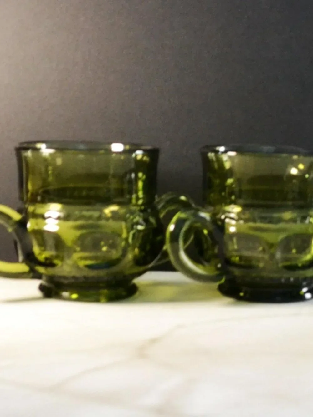 Vintage Indiana Glass King's Crown Thumbprint 3pc Set Creamer Sugar Green